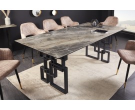 Luxusný art-deco obdĺžnikový jedálenský stôl Ariana v sivej farbe s mramorovým vzhľadom a dizajnovými nožičkami 200cm