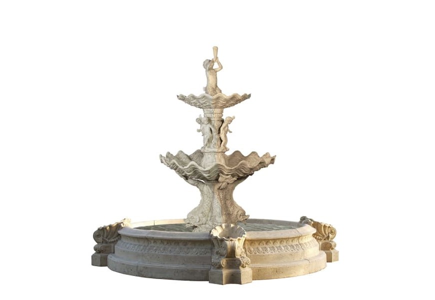 Exkluzívna záhradná kamenná fontána Antic Rome v štýle Versailles s efektom zostarnutia s bohatým antickým zdobením