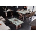 Jedinečný obdĺžnikový stôl Ariana v art-deco mramorovom štýle s rúžovo zlatými kovovými nožičkami