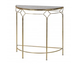 Art deco konzolový stolík Artizia s celokovovou zlatou konštrukciou na nožičkách a vrchnou doskou v polkruhovom tvare 81cm