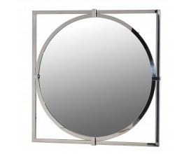 Art deco kovové okrúhle zrkadlo Aronda vsadené do štvorcového rámu v striebornom prevedení 73cm