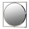 Art deco dizajnové kovové zrkadlo Aronda okrúhleho tvaru vsadené do štvorcového rámu v striebornom prevedení