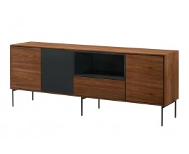 Moderný hnedý TV stolík Nordica Nogal z orechovo dyhovaného dreva s touch systémom 180cm