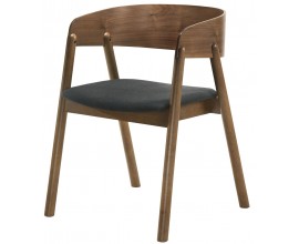 Škandinávska jedálenská stolička Nordica Nogal z hnedého masívneho dreva s tvarovanou opierkou a sivým čalúnením 73cm