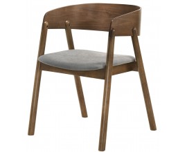 Dizajnová jedálenská stolička Nordica Nogal v škandinávskom štýle so zaoblenou opierkou a sivým čalúnením