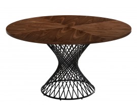 Škandinávsky okrúhly jedálenský stôl Nordica Nogal v orechovo hnedej farbe s čiernou kovovou podstavou 137cm
