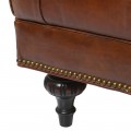 Vintage čalúnená kožená sedačka Panama na drevených vyrezávaných nožičkách v škoricovo hnedom vyhotovení 210cm