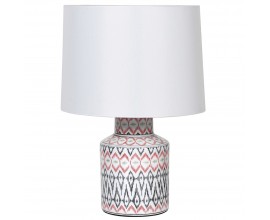 Etno porcelánová malá biela stolná lampa Jasmine s orientálnym geometrickým farebným vzorom 40cm