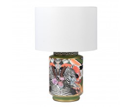 Dizajnová porcelánová farebná stolná lampa Jafar s prírodným motívom a bielym tienidlom 60cm