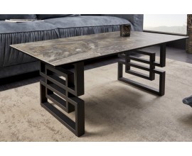 Luxusný art-deco obdĺžnikový konferenčný stolík Ariana v sivo hnedej farbe s mramorovým vzhľadom a kovovou podstavou 100cm