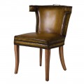 Vintage kožená stolička Mirage na drevených nohách v hnedo-olivovom prevedení s nitovým lemovaním a opierkou na hlavu