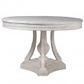 Okrúhly jedálenský masívny stôl Miel Campo v provensálskom štýle s off white povrchovým náterom a členitou vyrezávanou podstavou