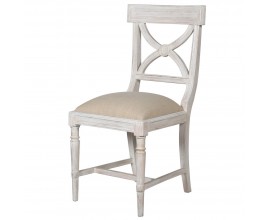 Provensálska jedálenská stolička Miel Campo s bielou povrchovou úpravou s patinovým efektom masívnej konštrukcie 97cm