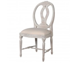 Jedálenská provensálska stolička Miel Campo z masívu v bielom off white prevedení s oválnym operadlom 95cm
