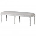 Luxusná masívna lavica Sebastian v provensálskom štýle z mahagónového dreva s bielou povrchovou úpravou a čalúnením s pásikovou poťahovou látkou