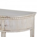 Provensálsky biely konzolový stolík Celene Rode polkruhového tvaru na nožičkách v off white farbe s patinou a zásuvkami 78cm