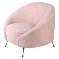 Buklé zaoblené kreslo Blush vo svetlo rúžovom čalúnení s kovovými nožičkami zlatej farby 100cm