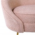Buklé zaoblené kreslo Blush vo svetlo rúžovom čalúnení s kovovými nožičkami zlatej farby 100cm