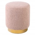 Dizajnová buklé taburetka Blush v čalúnení púdrovo rúžovej farby so zlato sfarbenou kovovou podstavou