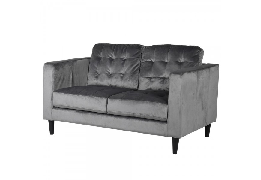 Moderná dvojpohovka Faux vo flanelovom zamatovom čalúnení sivej farby s prešívaním na poduškách