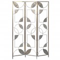 Luxusný paravan Clarisse s tromi panelmi z kovu antickej zlatej farby v orientálnom prevedení s kruhovými a listovými zdobeniami