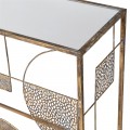 Orientálnaý zrkadlový konzolový stolík Hector z kovu zlatej farby s geometrickým kruhovým zdobením 75cm
