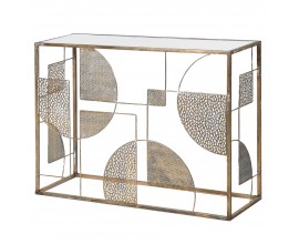 Orientálnaý zrkadlový konzolový stolík Hector z kovu zlatej farby s geometrickým kruhovým zdobením 75cm