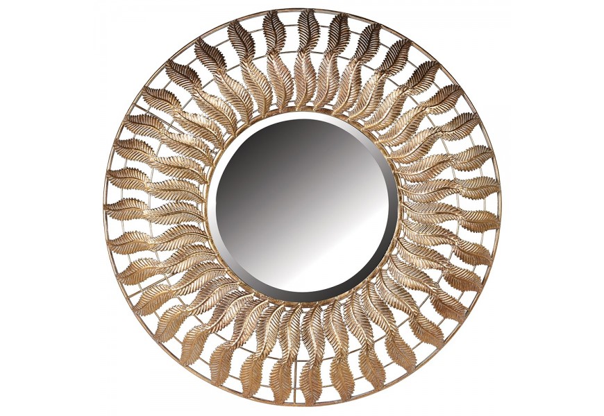 Luxusné kruhové nástenné zrkadlo Philippe v hrubom ráme s listami zlatej farby v orientálnom prevedení