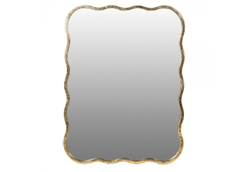 Vintage obdĺžnikov&eacute; n&aacute;stenn&eacute; zrkadlo Asanna I v asymetrickom kovovom r&aacute;me zlatej farby 80cm