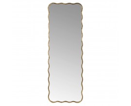 Vintage obdĺžnikové šatníkové zrkadlo Asanna II v kovovom zvlnenom ráme zlatej farby 170cm