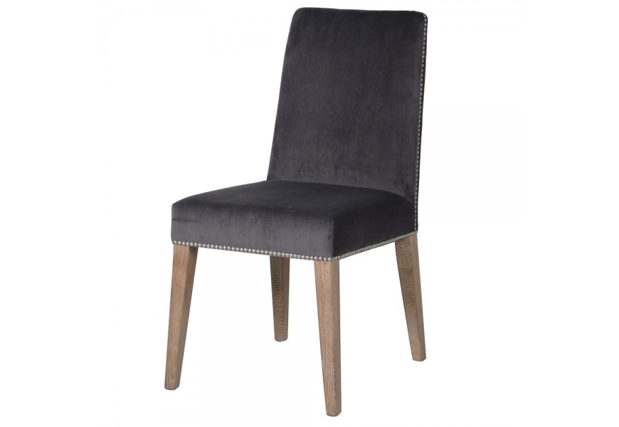 Čalúnené tmavošedá jedálenská stolička Shameeka z jaseňového dreva s poťahom v modernom prevední