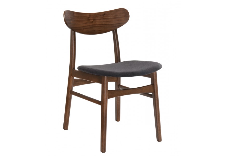 Dizajnová jedálenská stolička Nordica Nogal so zaoblenou opierkou v hnedej farbe s čalúnením v tmavosivej farbe
