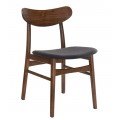 Dizajnová jedálenská stolička Nordica Nogal so zaoblenou opierkou v hnedej farbe s čalúnením v tmavosivej farbe