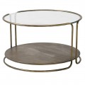 Art-deco sklenený okrúhly konferenčný stolík Miline s kovovým rámom v zlatej farbe s vintage povrchovou úpravou