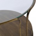 Dizajnový okrúhly konferenčný stolík Miline v sklenenom vyhotovení s kovovým rámom a podstavou zlatej farby
