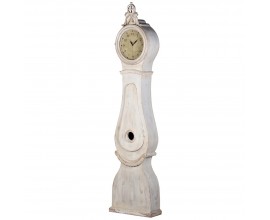 Masívne mahagónové hodiny Celene Rode v bielej off white farbe s vyrezávaním a patinou v provensálskom štýle a s dierkami na kyvadlo