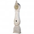 Masívne mahagónové hodiny Celene Rode v bielej off white farbe s vyrezávaním a patinou v provensálskom štýle a s dierkami na kyvadlo