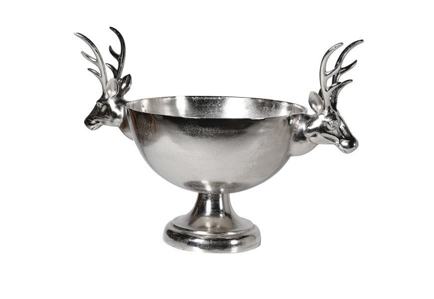 Dizajnová strieborná misa na šampanské Stag Silver z kovu s motívom jeleních hláv