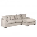 Dizajnová rohová sedačka Vyra v modernom béžovom čalúnení s vankúšmi a nožičkami s kovu