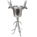 Dizajnová ozdobná misa Stag Silver na chladenie vína s vysokými nožičkami a dekoratívnymi jeleními hlavami