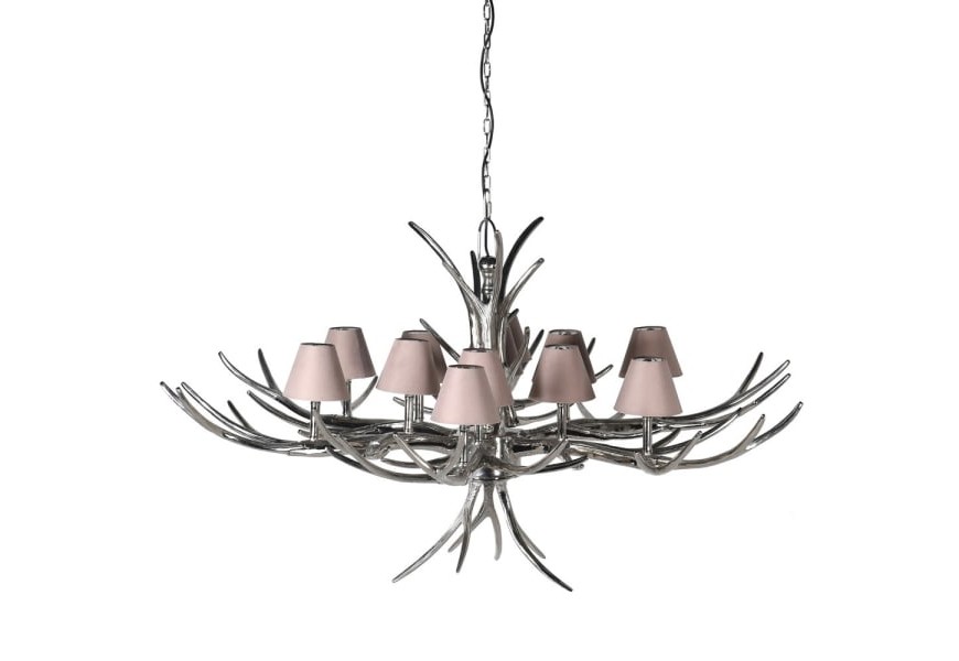 Dizajnový moderný luster Stag z kovu striebornej farby v tvare jelenieho parožia 150cm