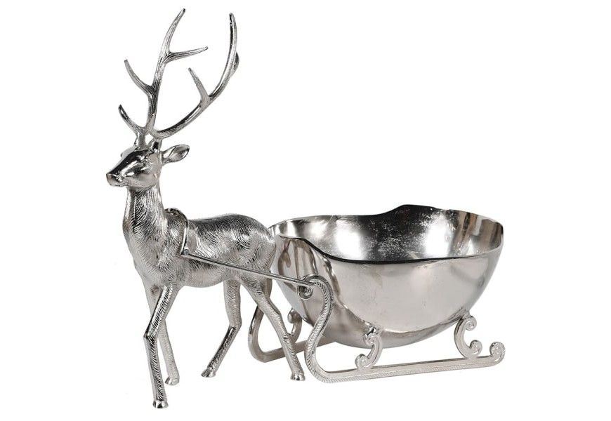 Dekoratívna štýlová kovová misa Silver Reindeer na chladenie vína v striebornom prevedení