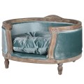 Štýlová luxusná posteľ pre psa Blue Velvet oválneho tvaru s tyrkysovým čalúnením zo zamatu