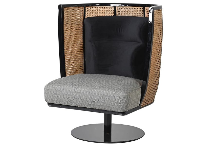 Štýlové ratanové kreslo Emodion v hnedo-čiernom prevedení so sivým vankúšom