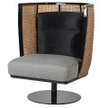 Štýlové ratanové kreslo Emodion v hnedo-čiernom prevedení so sivým vankúšom