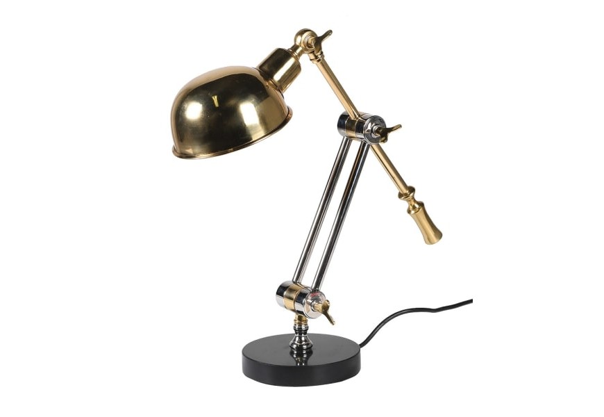 Dizajnová industriálna stolná lampa Goldspec z kovu v zlatých a strieborných odtieňoch