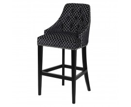 Dizajnová barová stolička Breca so vzorovaným chesterfield zamatovým čalúnením čiernej farby s drevenými nožičkami 111cm