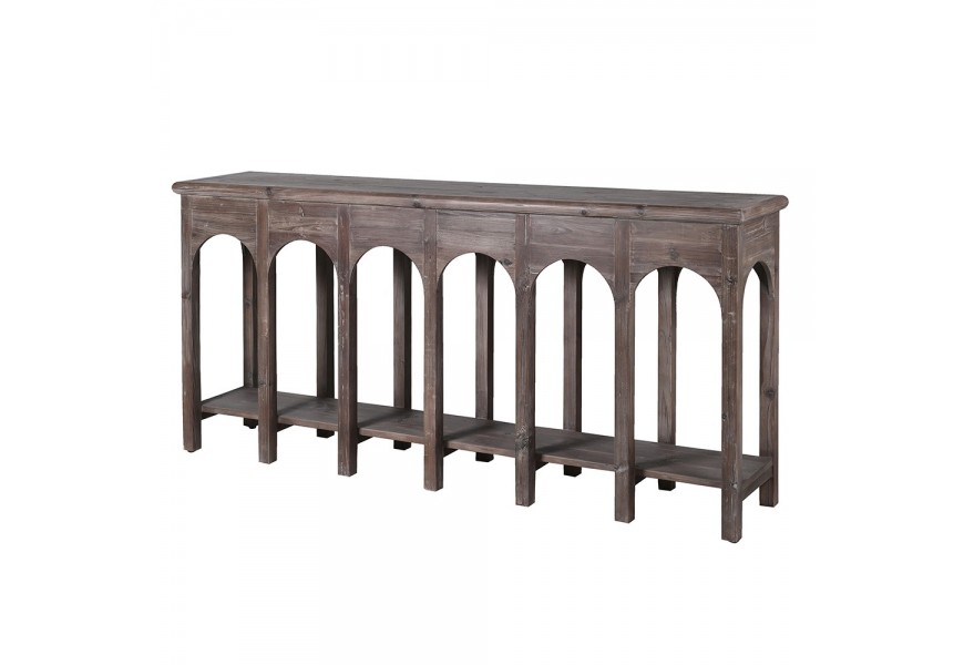 Vidiecky masívny konzolový stolík Brando v čokoládovom odtieňi hnedej farby s početnými nožičkami v oblúkovom tvare