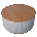 Moderný masívny okrúhly konferenčný stolík Bennion z dubového dreva orechovohnedej farby so sivým telom 90cm