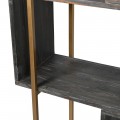 Art-deco dizajnový regál Bunta z čierneho masívneho dreva v tvare štvorcov s kovovou konštrukciou zlatej farby 195cm